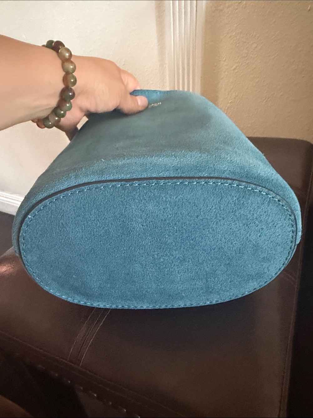 COACH Teal Suede Bucket Bag with Wide Adjustable Strap - Picture 7 of 11